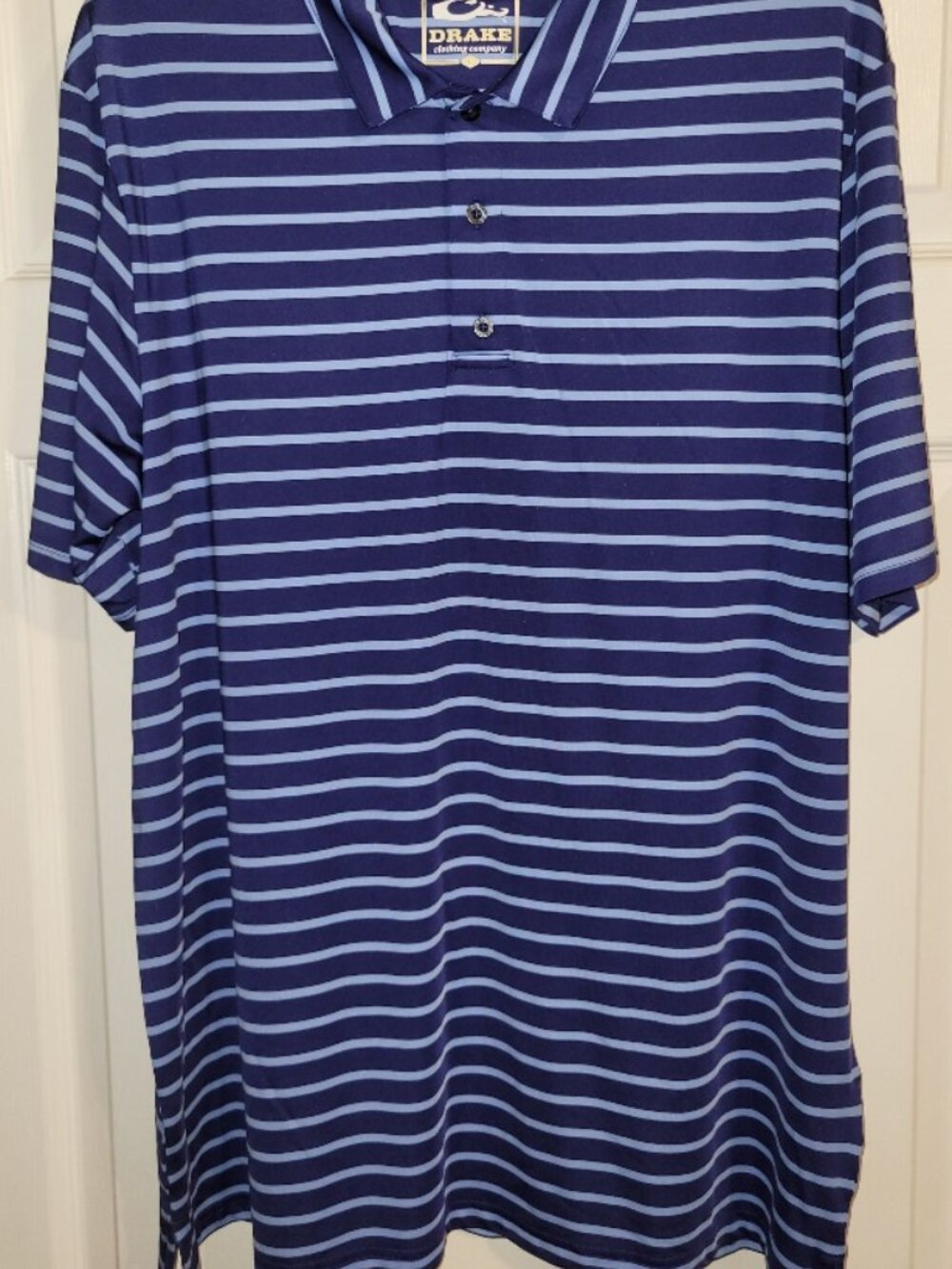 Drake Prefromance Stretch Striped Short Sleeve Polo (Men's L/Blue/Columbia Blue)